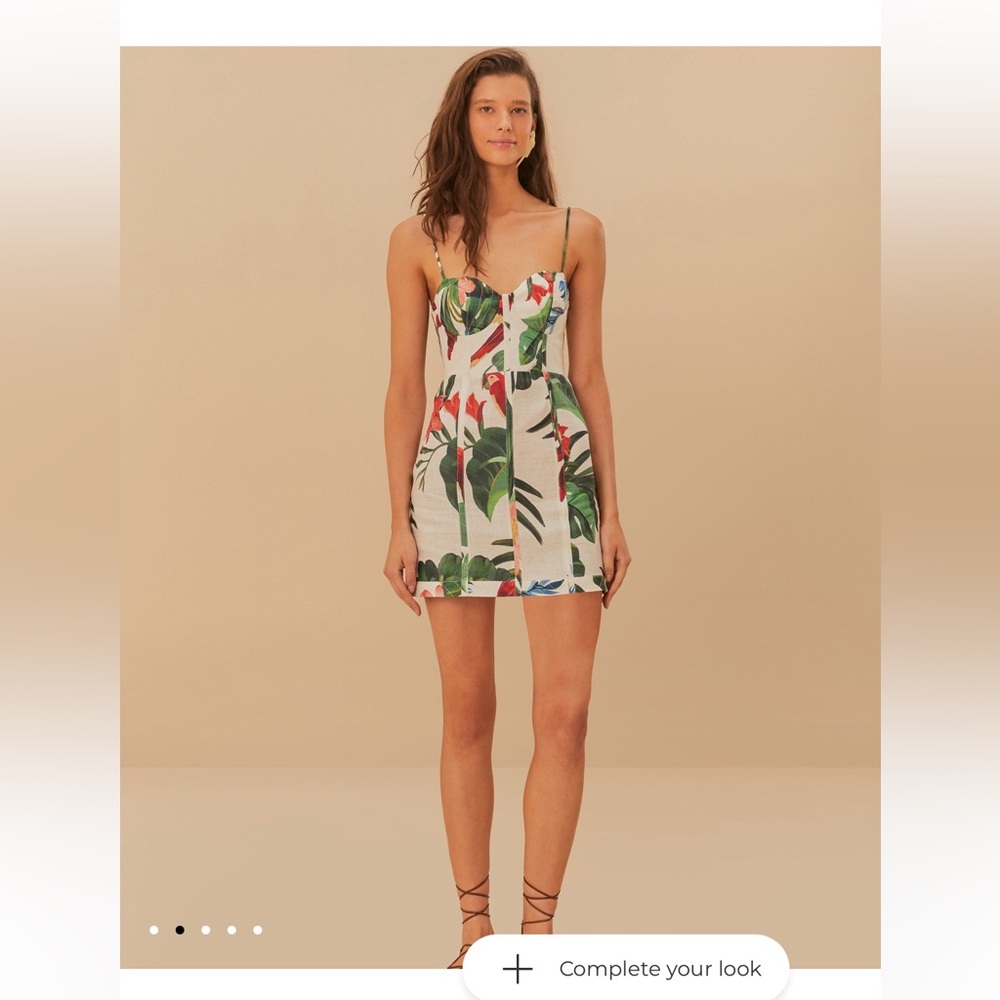 Farm Rio Midnight Macaw Fiesta Off-White Sleeveless Flower Mini Dress - Picture 8 of 14